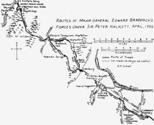 Routes of Major General Edward Braddock's Forces Under Sir Peter Halkett, April 1755