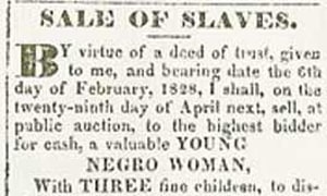 1830 advertisement for slave sale