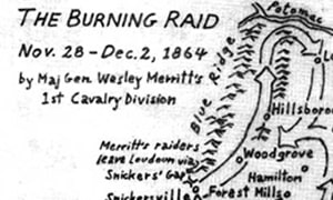 Map by Eugene Scheel showing Merritt's march through Loudoun County