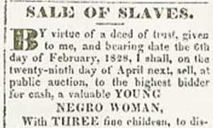 1830 advertisement for slave sale